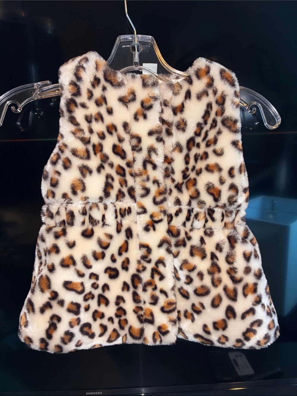 Little Me - Leopard Print Faux Fur Vest - Cream & Brown